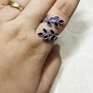 Black Zirconium leaf silver ring