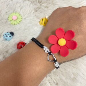 Woven cord heart shaped charmed bracelet (black)