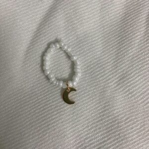 White beaded dangling moon ring