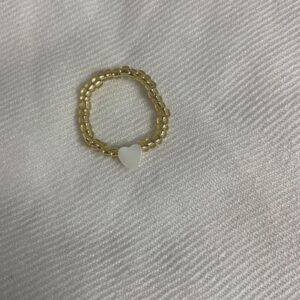 Golden beaded heart charm ring