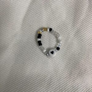 Multicolor beaded heart charm ring