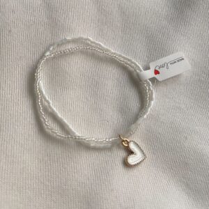 White peace beaded bracelet with heart charm