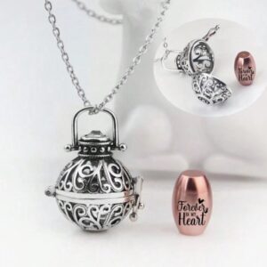 Hollow flower with in my heart jar necklace (silver)