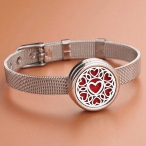 Aromadiffuser watch strap bracelet (silver, heart flower)