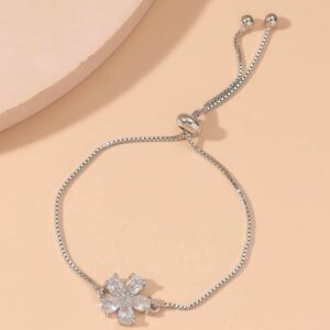 Copper and cubic zirconia adjustable drawstring bracelet (silver)