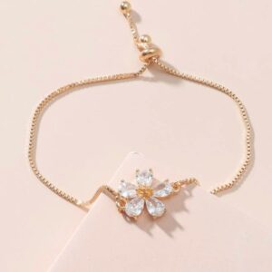 Copper and cubic zirconia adjustable drawstring bracelet (gold)