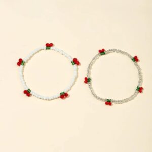 Glass beaded boho cherry bracelet (tranzy white)