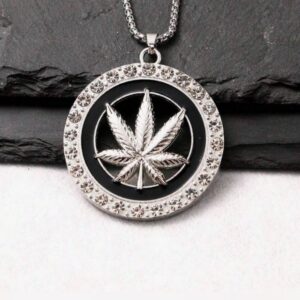 Rhinestone studded hollow leaf pendant necklace