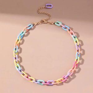 Multicolor resin block chain necklace