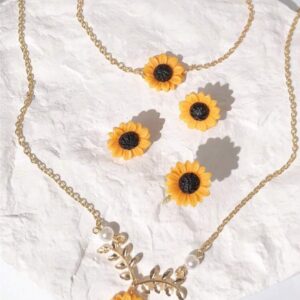 Sunflower necklace, bracelet, earring & ring set