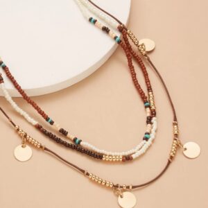 Boho 3 layered brown neutral necklace