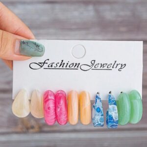 Resin C design pink & white marble hoops