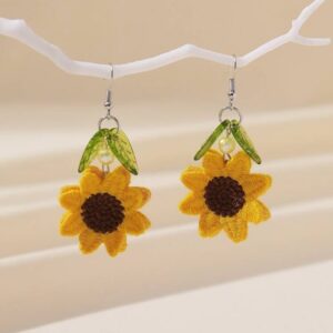 Crochet sunflower drop earrings
