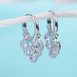 Zirconia stone water drop dangling hoops