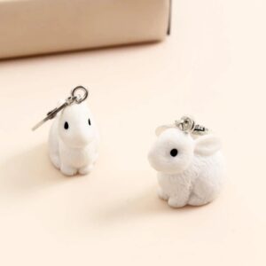 White bunny rabbit huggie earrings