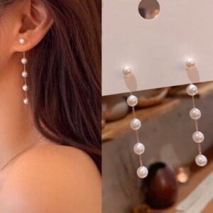 Faux pearl long chain earrings