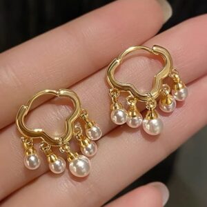 Elegant premium gold cloud huggie hoops with pearl dangles