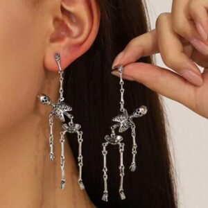 Punk skeleton dangle stud earrings