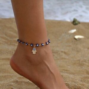 Hamsa evil eye dangling golden anklet