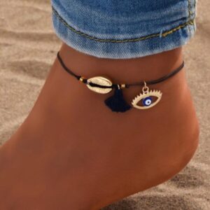 Evil eye and tassel dangling anklet