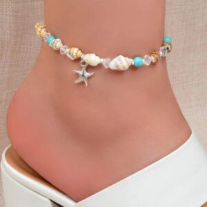 Conch shell with starfish dangling charm beach anklet