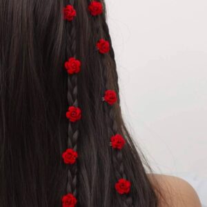 Forever rose boho hair clips braid accessories (red, pack of 5)
