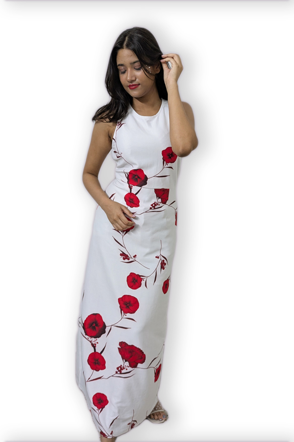 White Poppy Floral Maxi Dress by miilode
