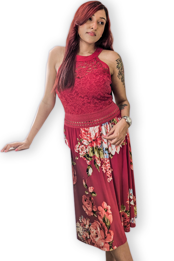 Ruby Lace Blossom Midi Dress